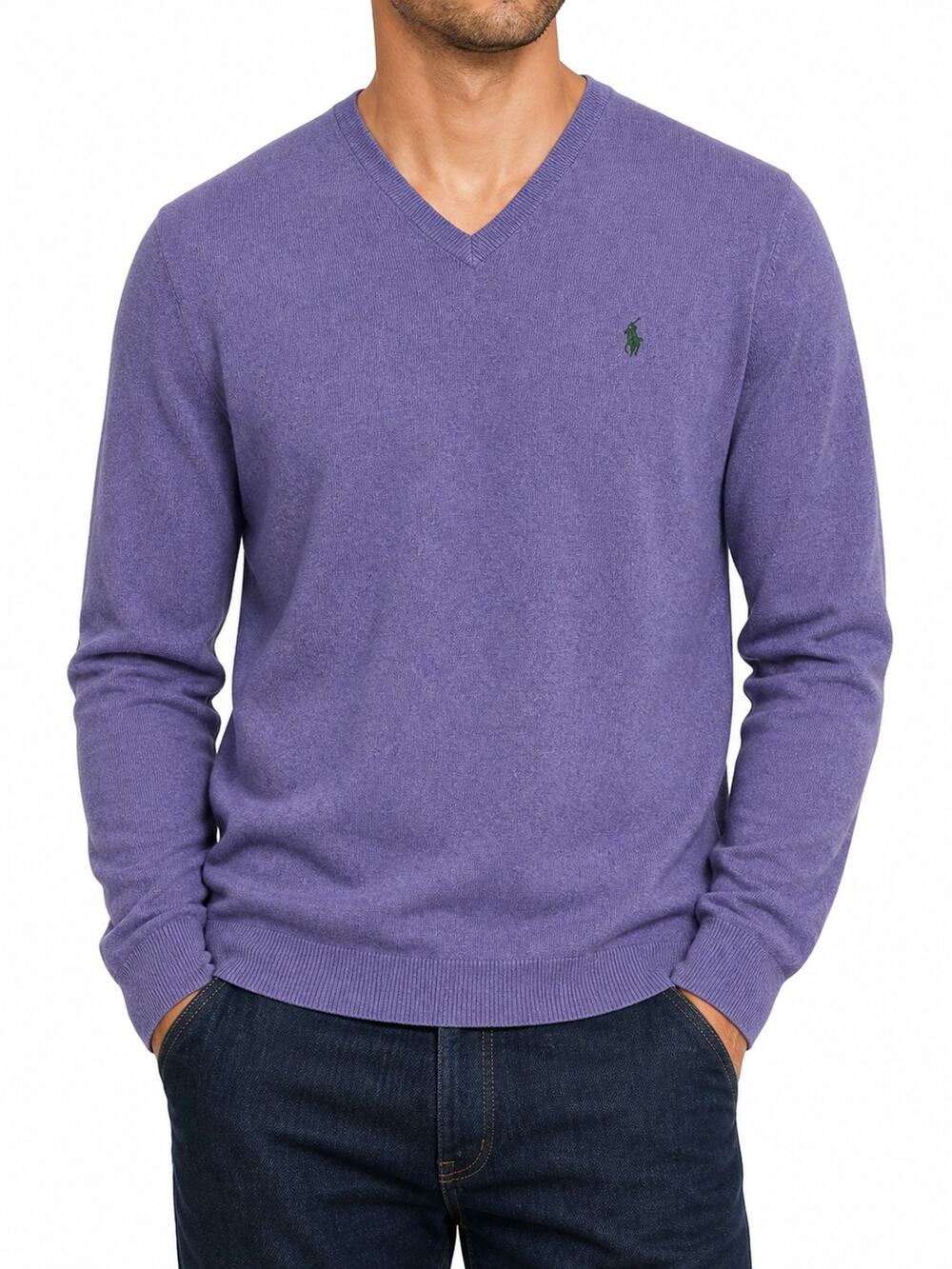 Polo Ralph Lauren Blue Label Men's Purple 100% Pima Cotton V-Neck Sweater Large